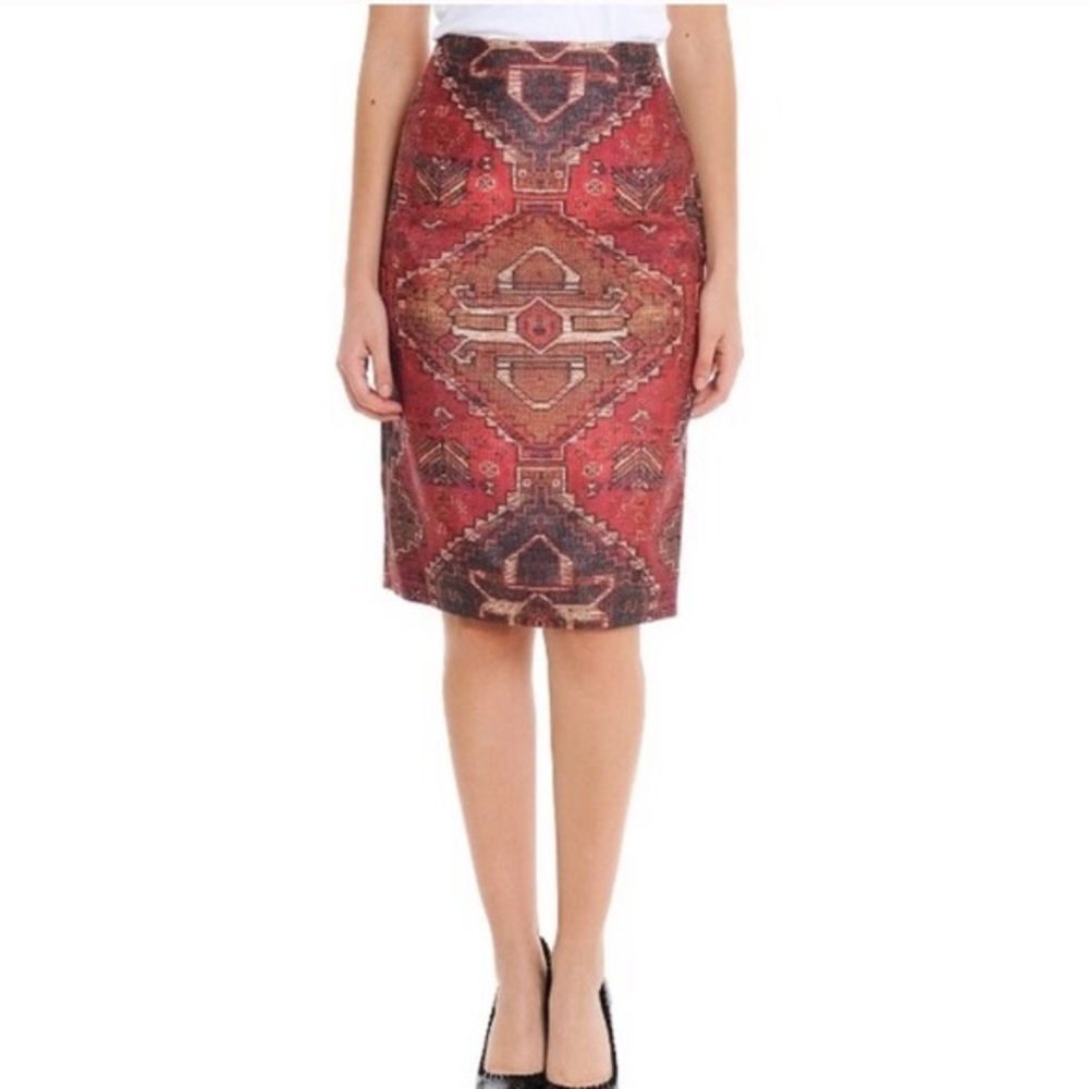 Tory Burch Red & brown silk-wool printed skirt